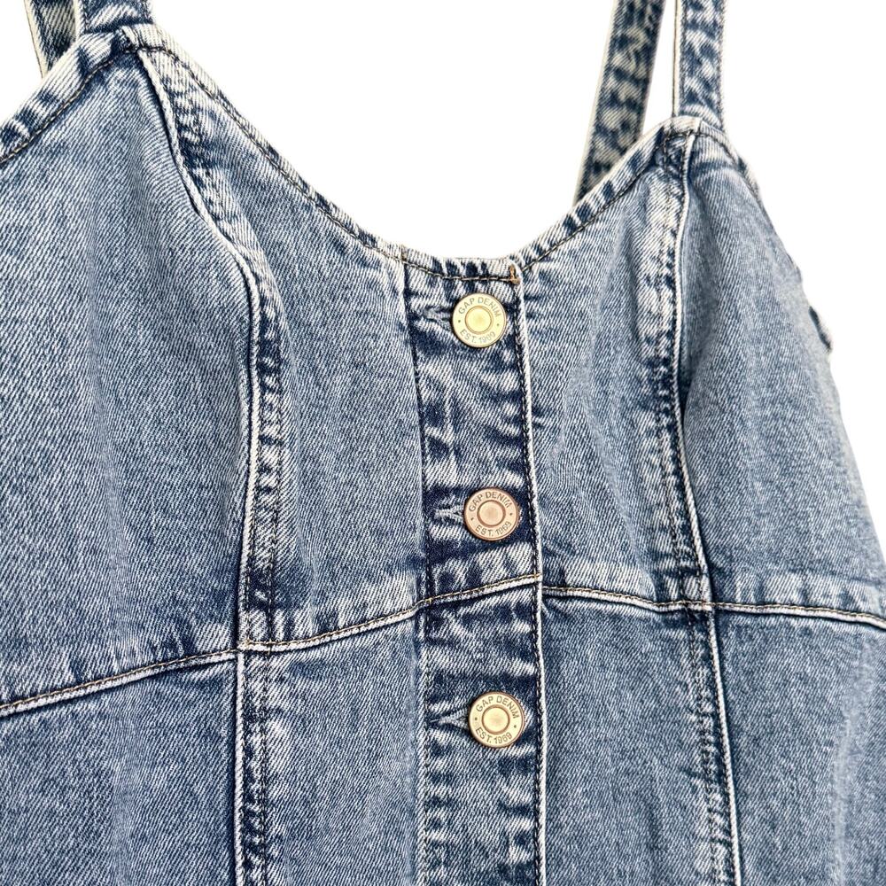 GAP Denim Button-Front Mini Dress Light Wash Jean Strappy Size 2 Y2K Sweetheart - Picture 2 of 5